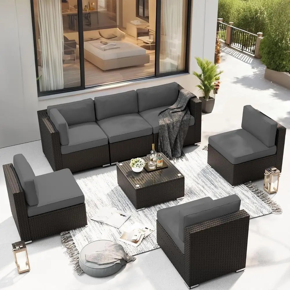 Outdoor Furniture Grey - Серый уличный секционный диван из 7