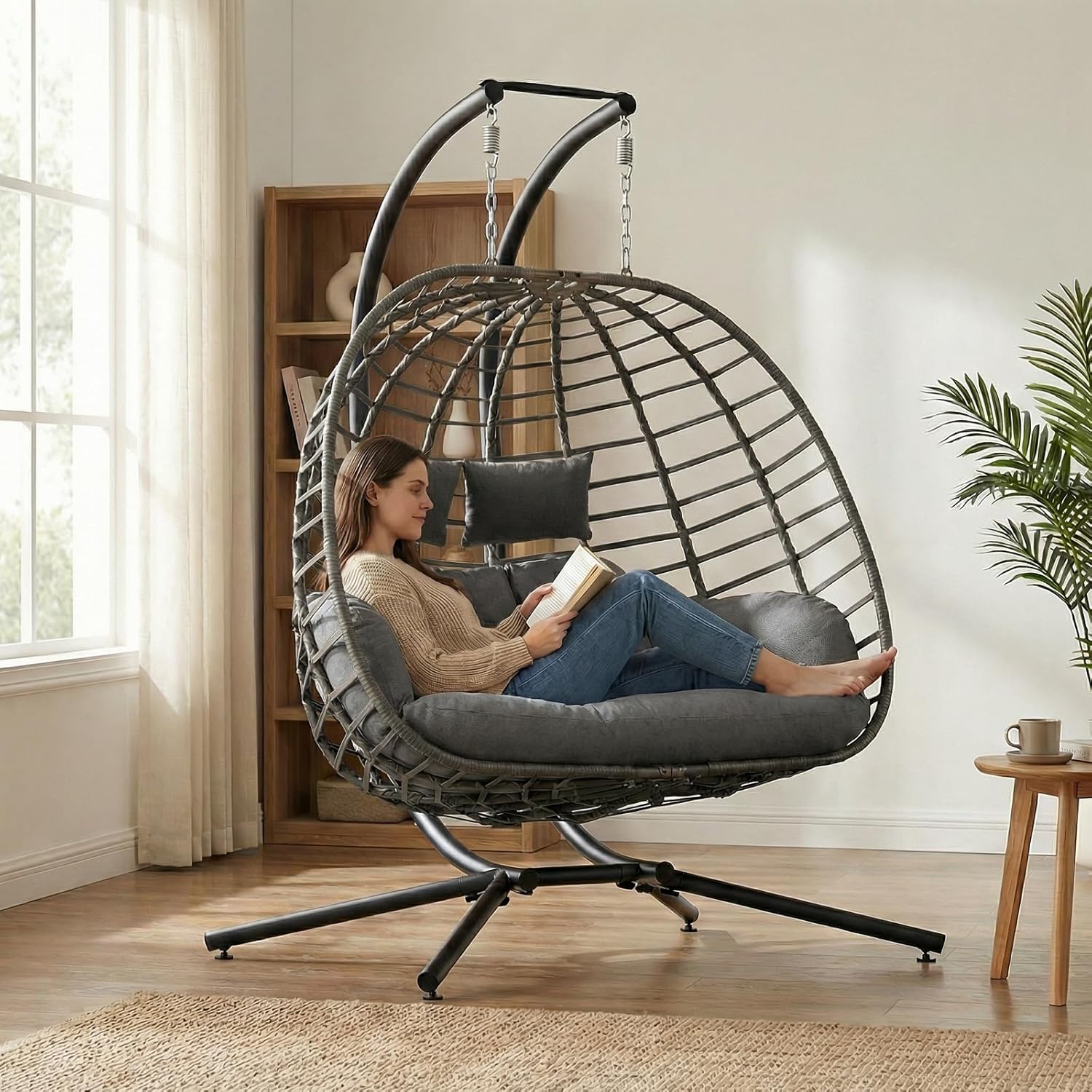 Outdoor Furniture Grey - Двухместное кресло-качели с подставкой для улицы